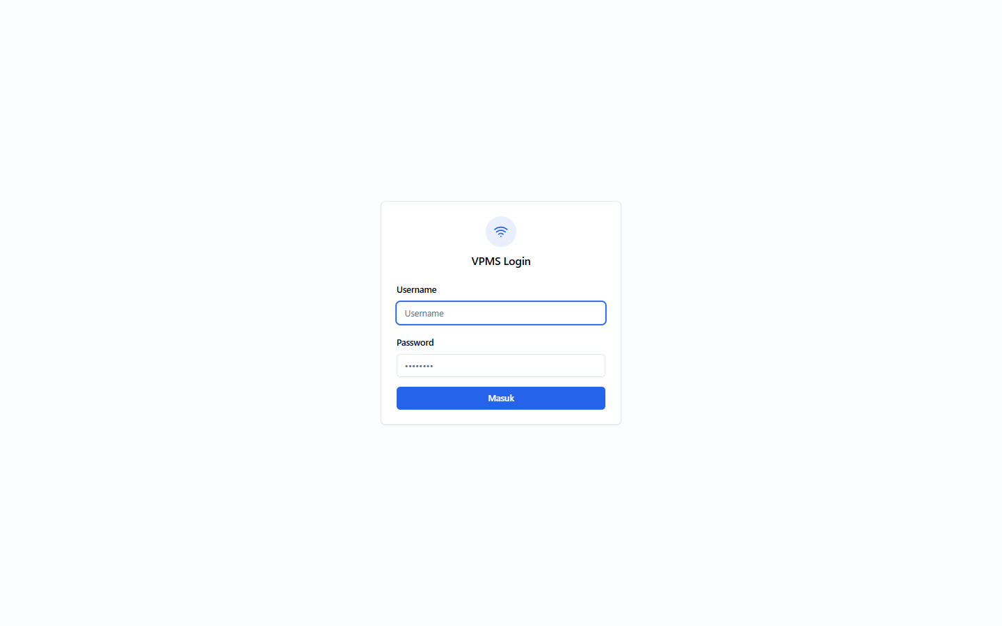 Halaman login VPMS
