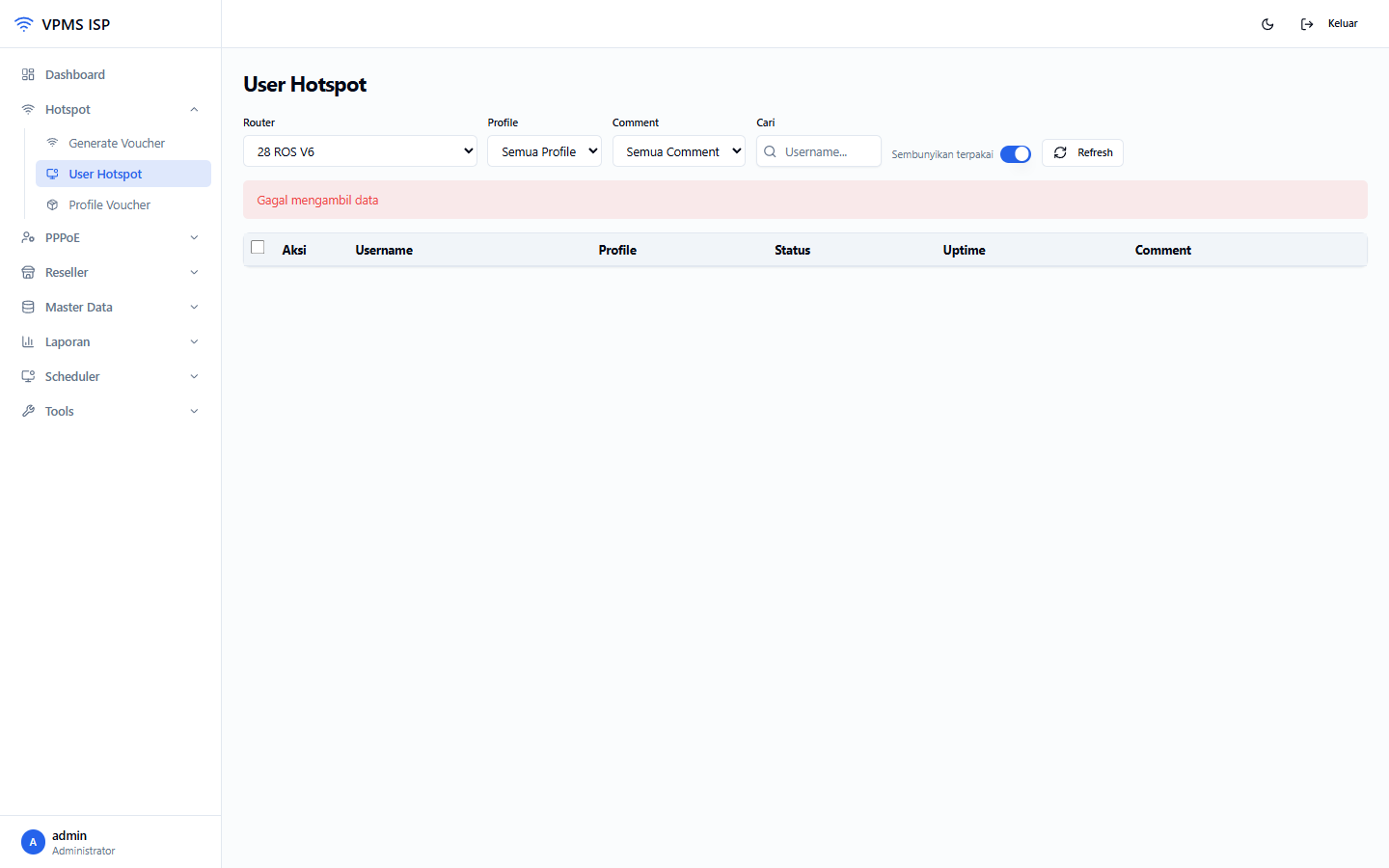 Halaman User Hotspot